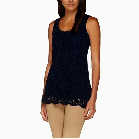 Kelly by Clinton Kelly Sleeveless Lace Front Knit Top - Picture 1 of 5